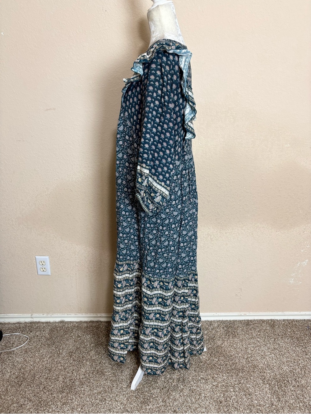 Cortefiel Grandmacore Boho Women's Green Floral Tiered Maxi Dress Size 6 - Picture 7 of 11